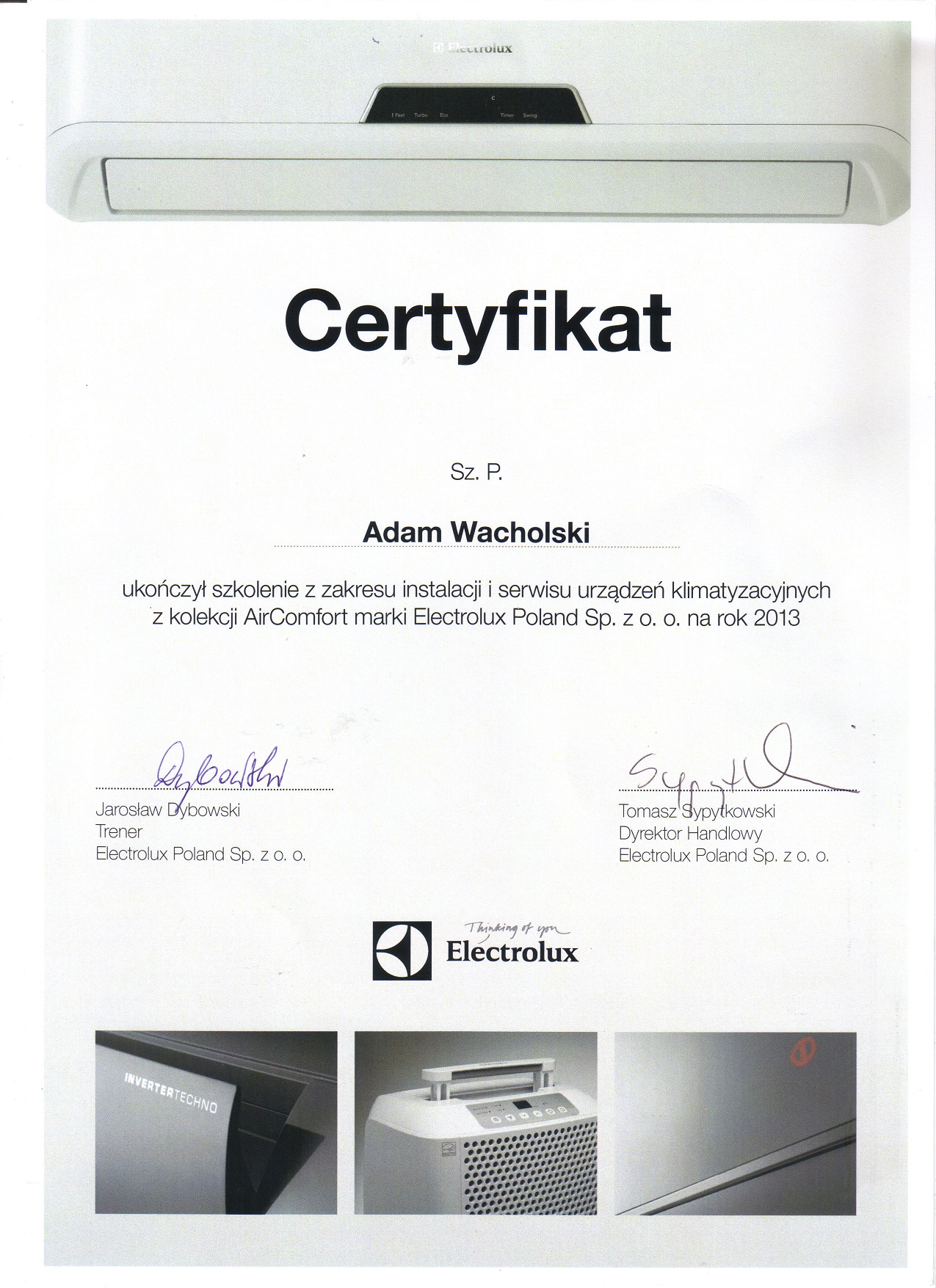 2013-certyfikat-electrolux-adam-wacholski